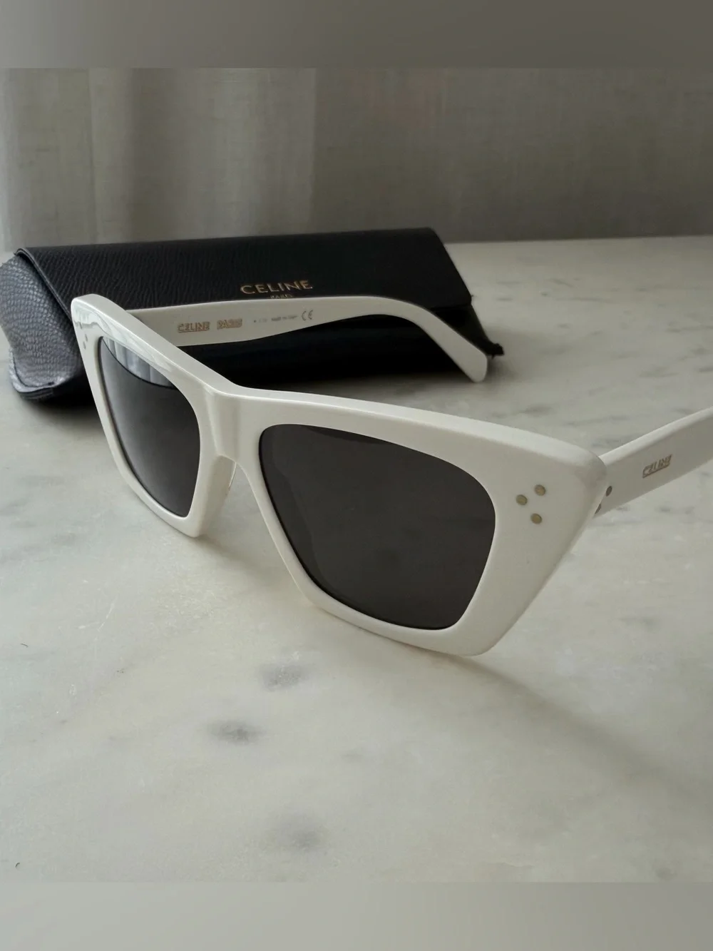 Celine White Frame Black Lens Cat-Eye Sunglasses
